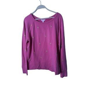 Lilly Pulitzer Pink Flamingo Sweatshirt large gold embroidered womens
